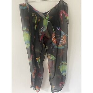 Cejon Beachwear Small Sheer Coastal Beach Cover Up Resort-wear Beach Black Pants